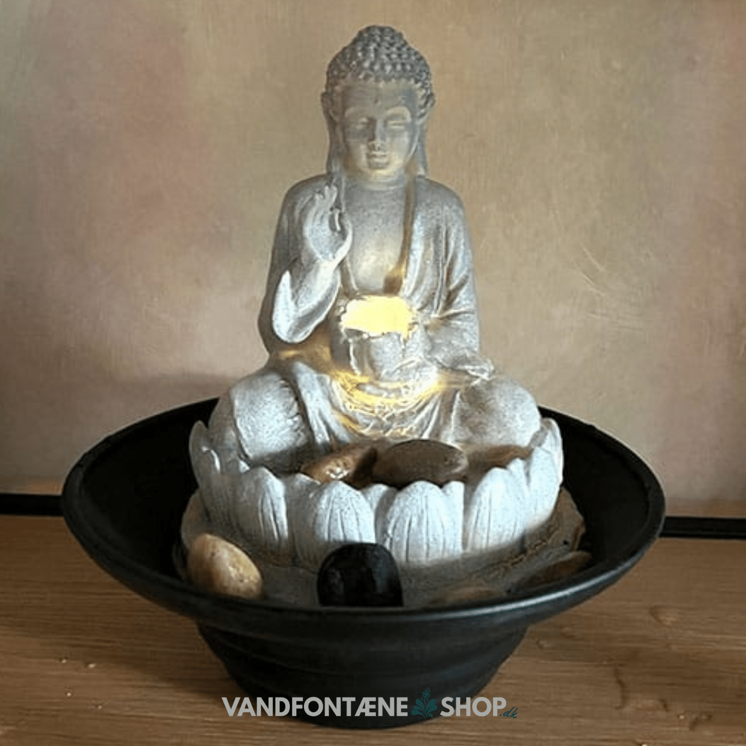 Buddha Indendørs Fontæne med LED Lys og Skål