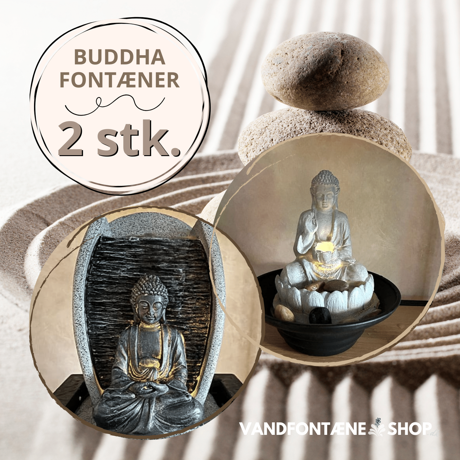 Buddha Indendørs Vandfontæner med LED Lys - Sæt af 2