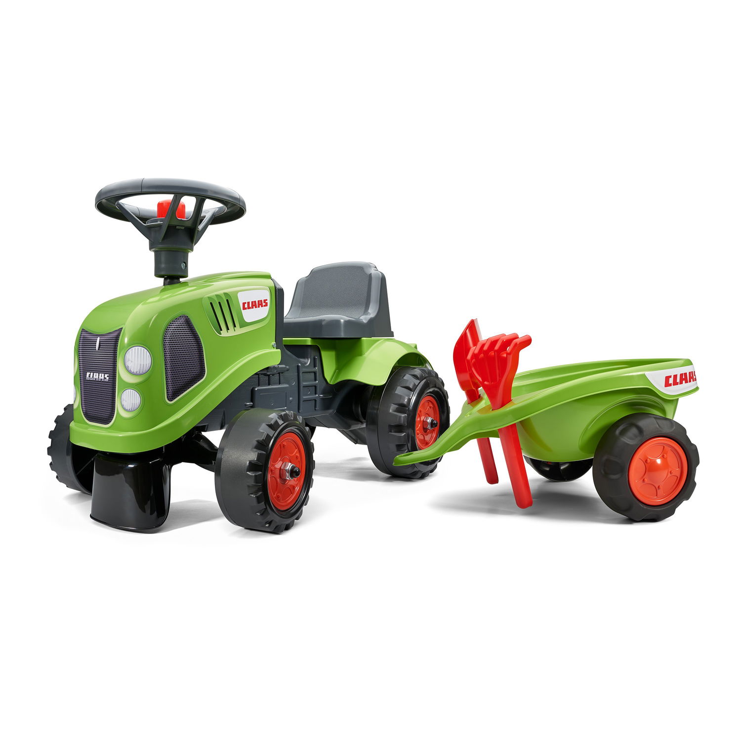Claas Børnetraktor med Vogn, Rive og Skovl - Tilbud!