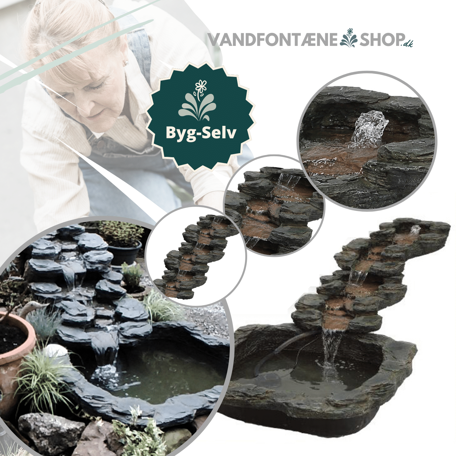 Havedam med Vandløb - Stone Design Komplet Sæt Til Haven
