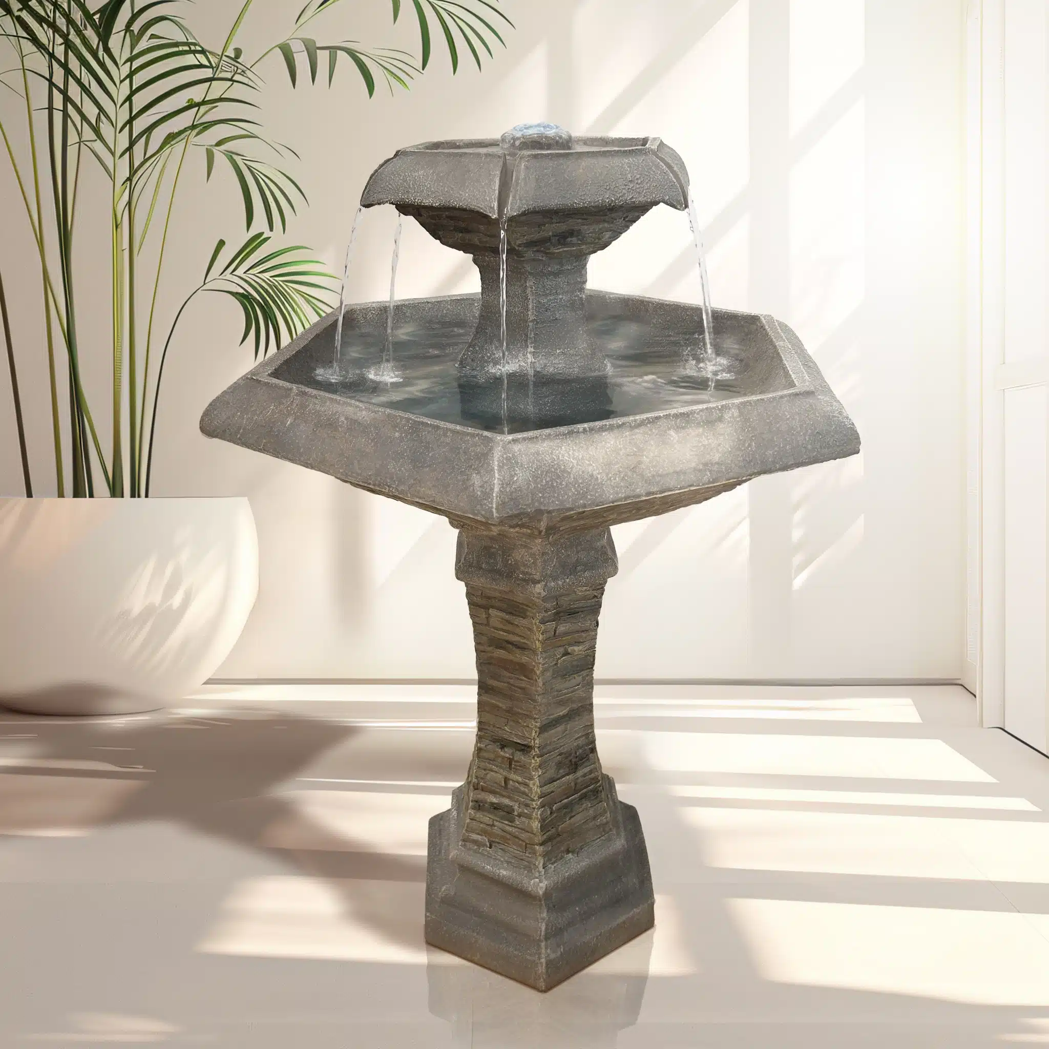 Hexagon Elegance Springvand med LED Lys til Haven
