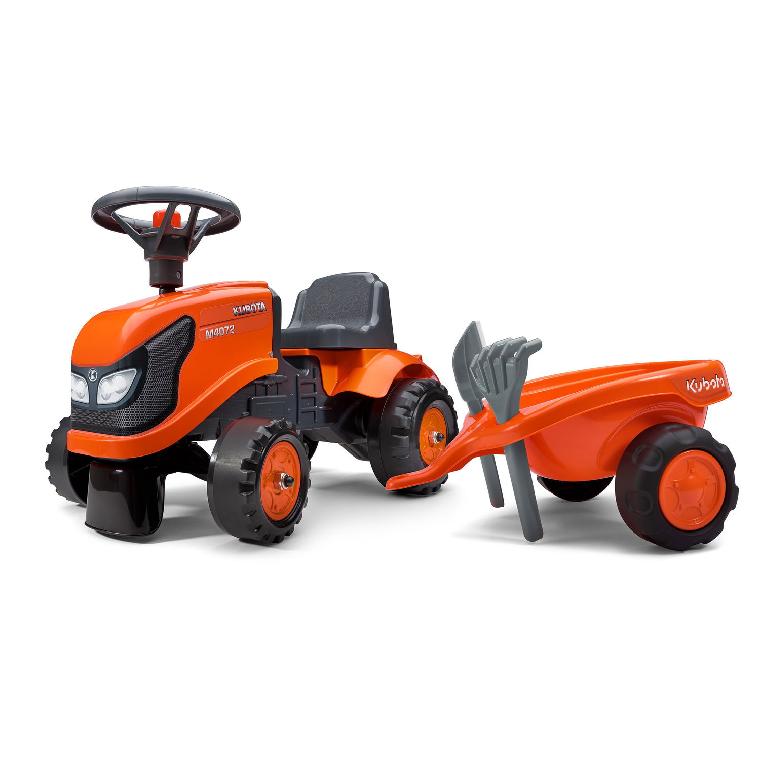 Kubota Børnetraktor med Vogn, Rive og Skovl til Leg