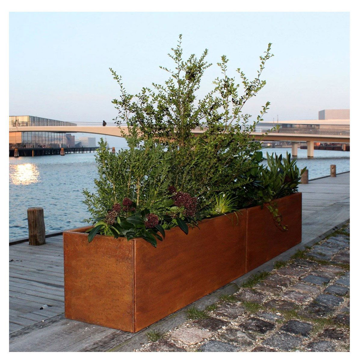 Moderne Aflang Plantekasse i Corten - 160 x 40 cm
