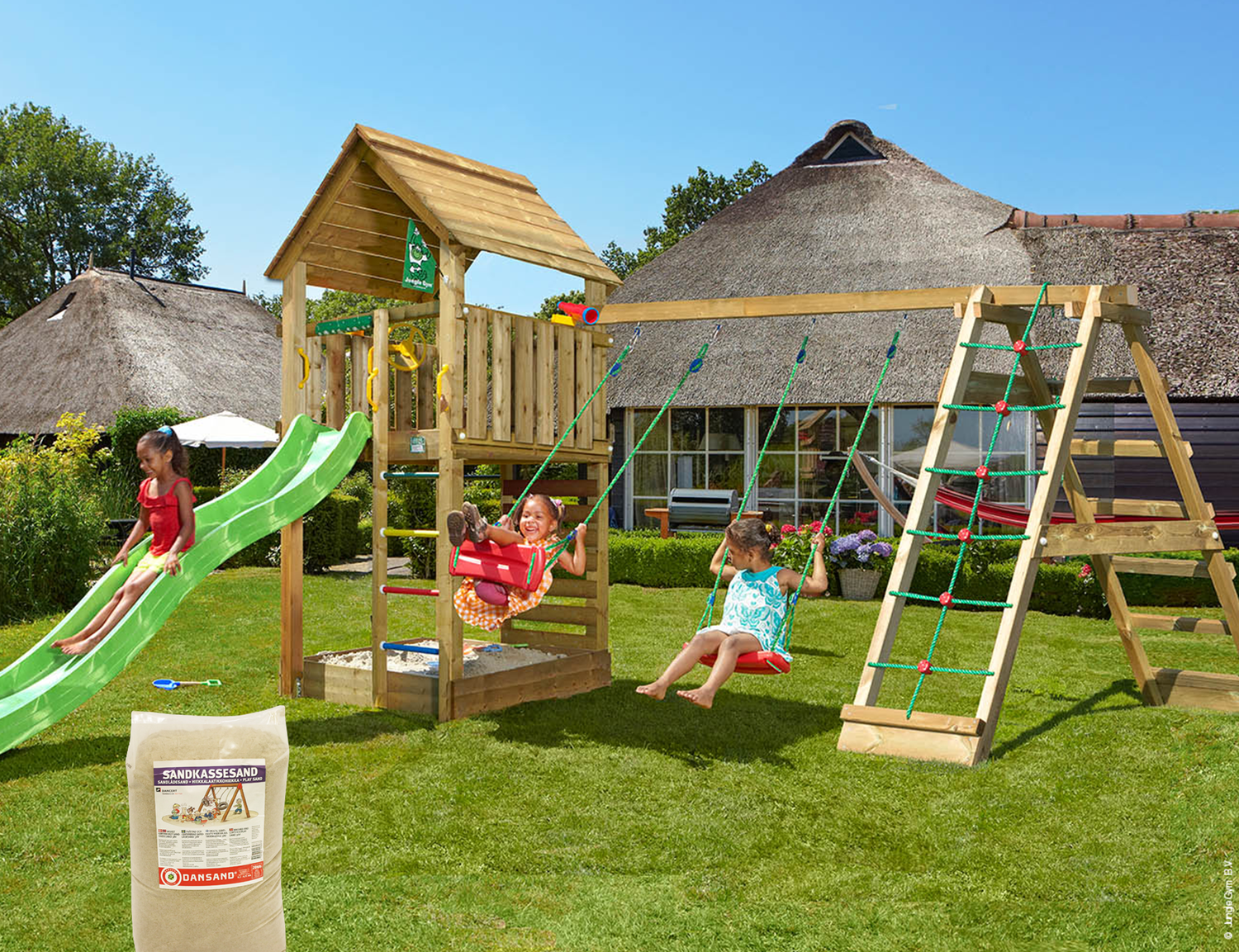 Legetårn Jungle Gym Cabin med Rutsjebane og Sand 120 kg