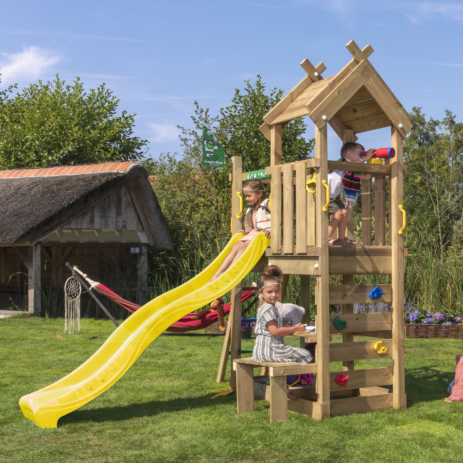Legetårn Jungle Gym Teepee med Gul Rutschebane - Udsalg!