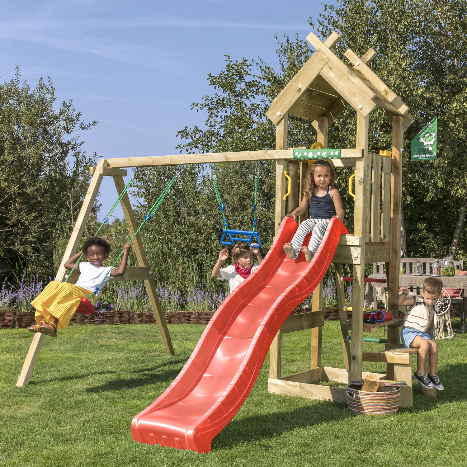 Legetårn Jungle Gym Totem med Rutschebane og Gyngemodul