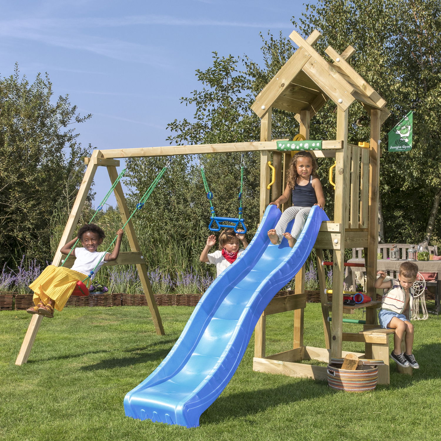 Legetårn Jungle Gym Totem med Gyngemodul og Rutschebane