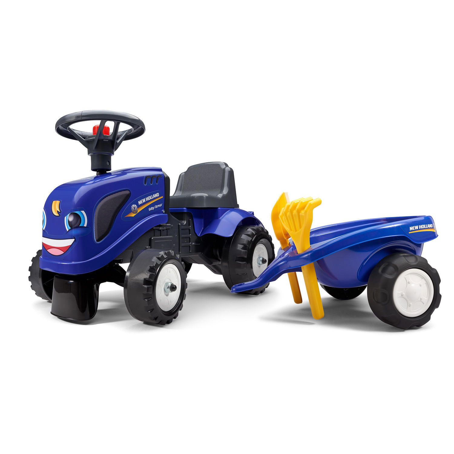 Ny Holland Børnetraktor med Vogn, Rive og Skovl til Drenge