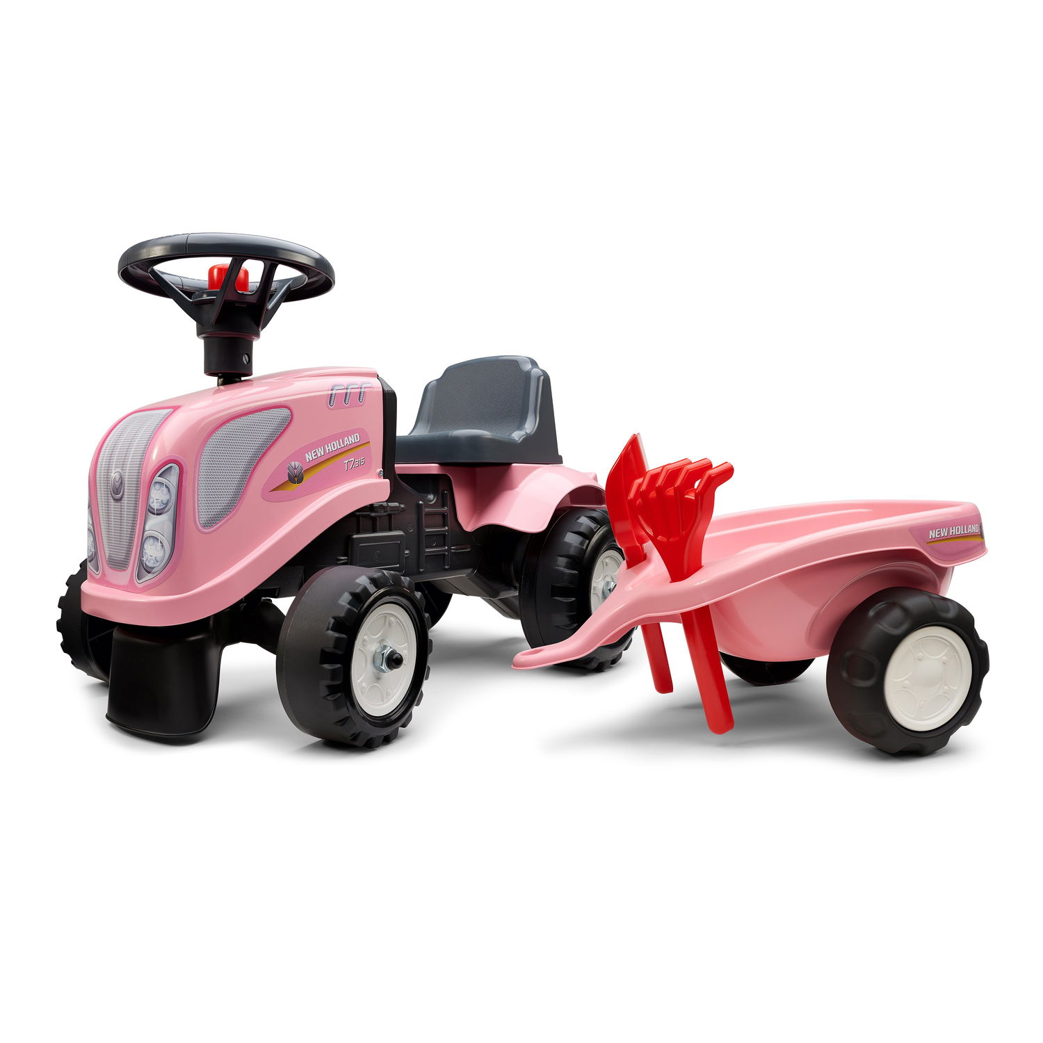 Ny Holland Børnetraktor med Trailer, Rive og Skovl til Piger