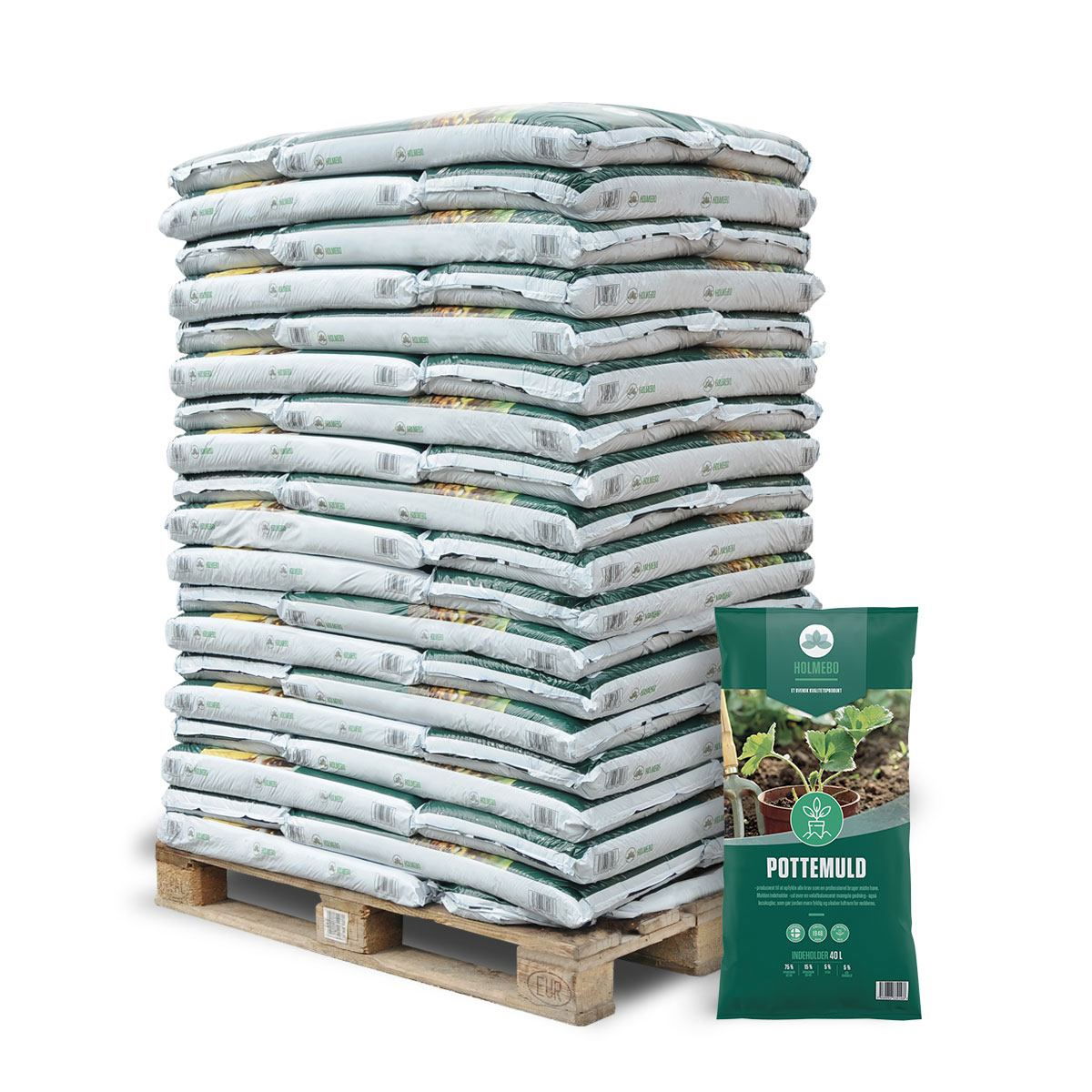 Holmebo Tørv Pottemuld 60 poser - 40 liter til dine planter
