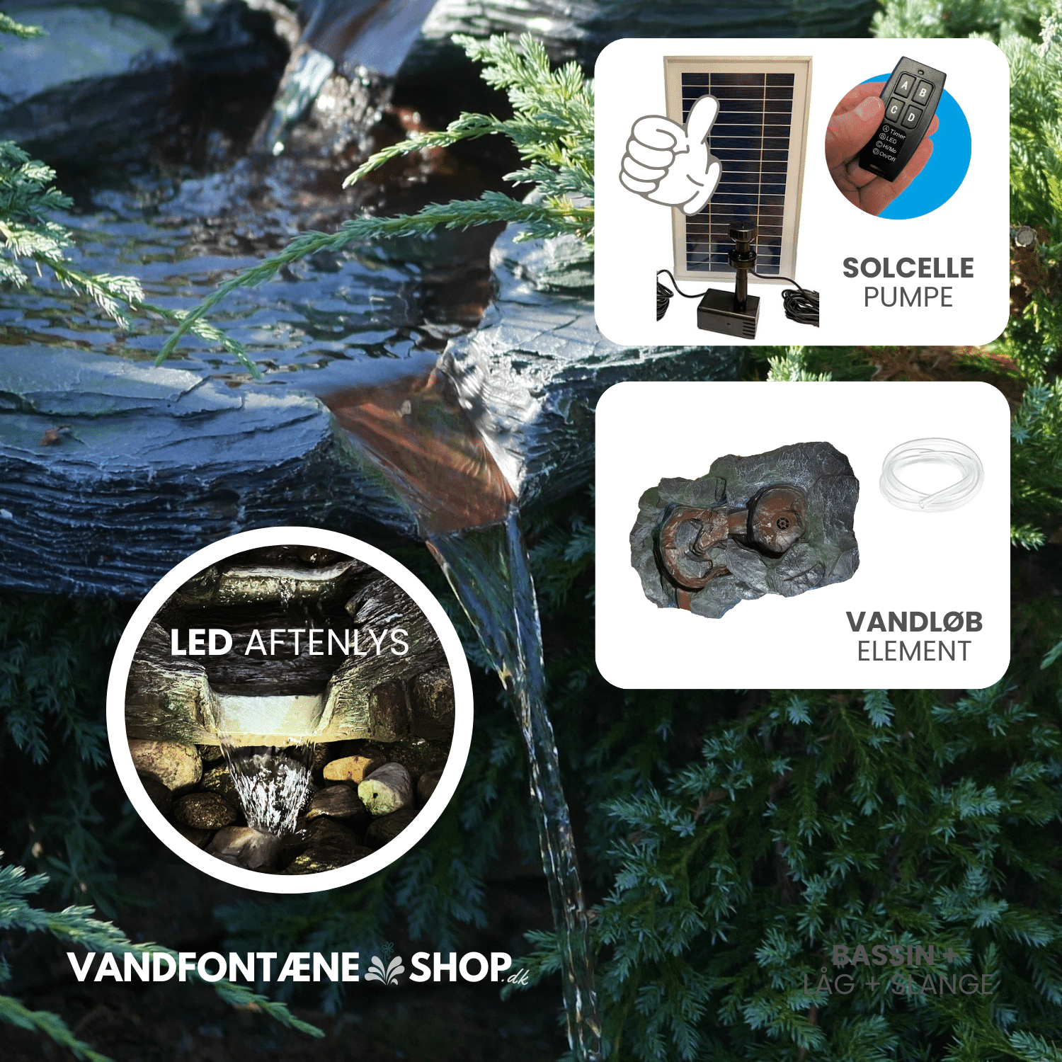Solcelledrevet Vandløb med LED Lys – Elegant Havepynt