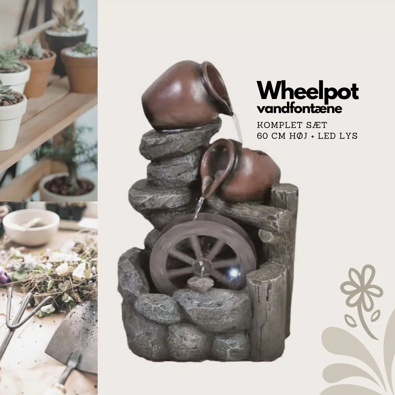 Elegant Wheelpot Vandfontæne til Haven - Udstillingsvare!