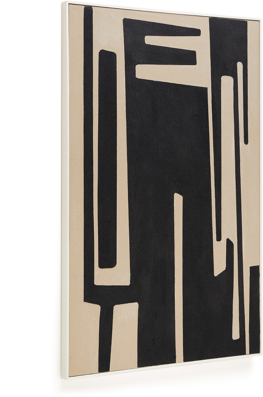 Abstrakt Indrammet Maleri Kave Home Salmi Sort Beige 90x140 Cm