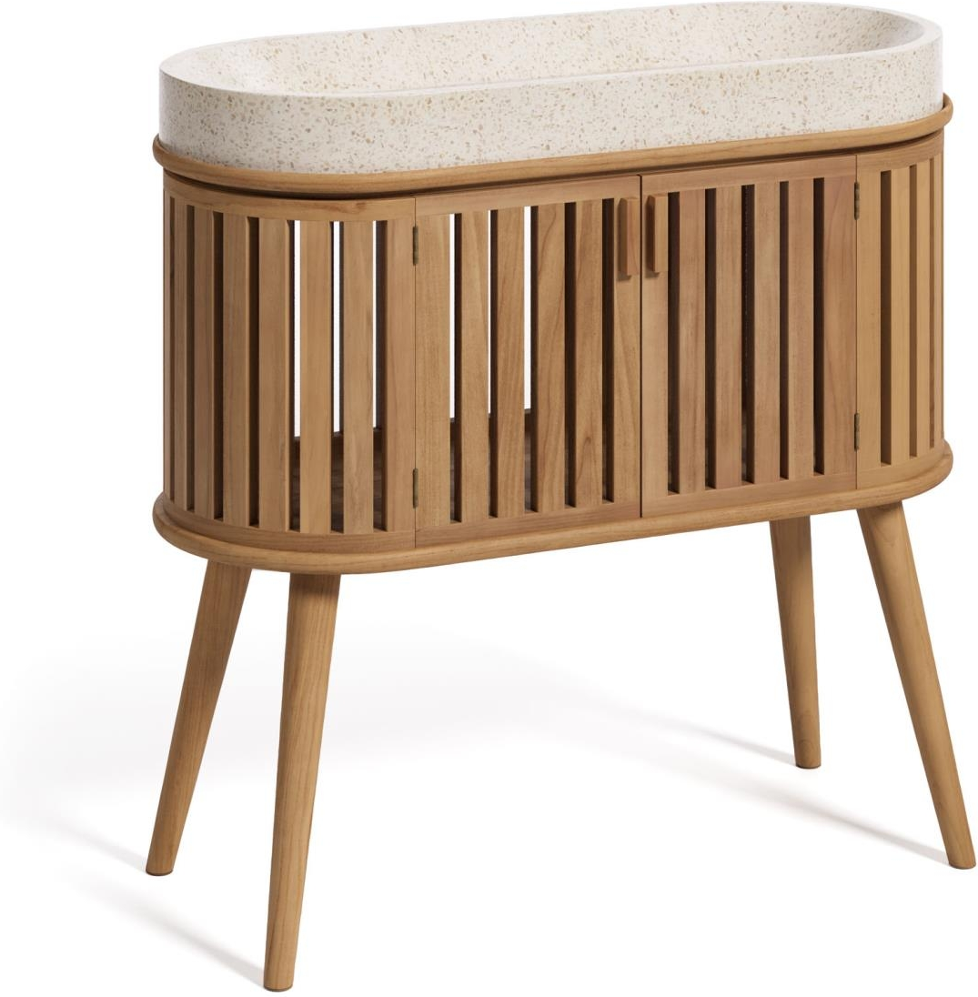 Badeværelsesskab Kave Home Rokia   Massiv Teak Med Terrazzo Håndvask  Natur H90xb40xd90 Cm