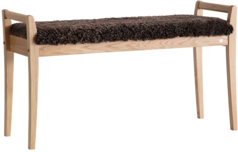Elegant Bænk i Lakeret Eg med Brunt Fåreskind – Stilfuld Design
