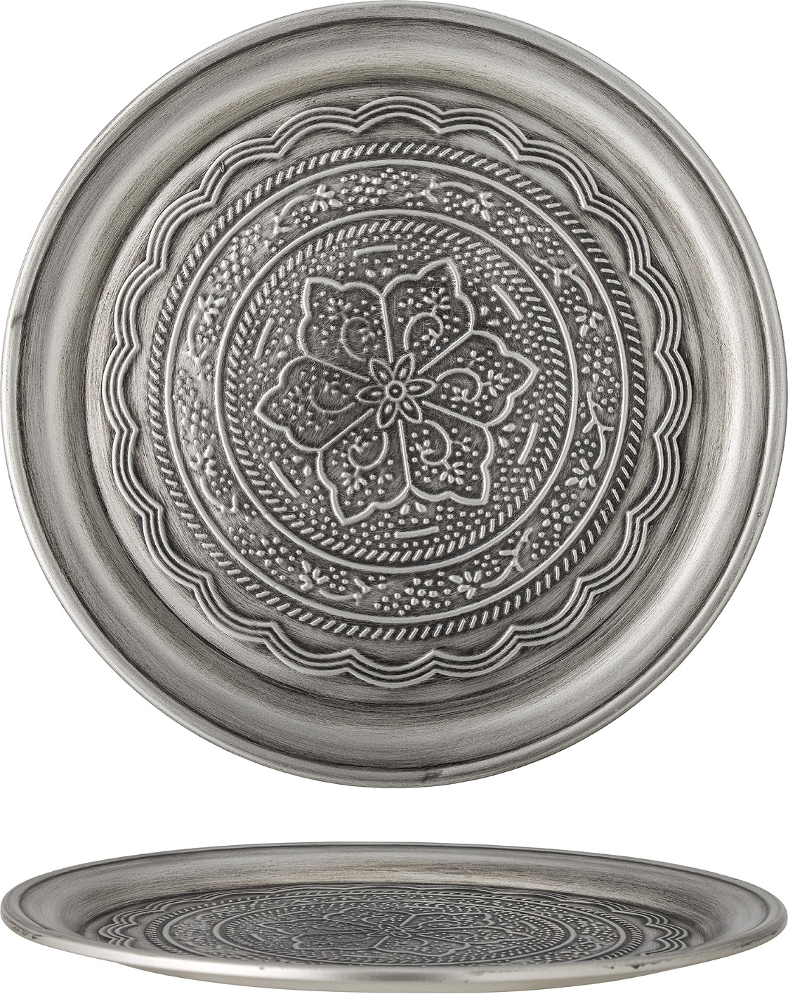 Bakke Bloomingville Maze   Sølvfarvet Metal ø38   Cm Dekorations- Og Serveringsbakke
