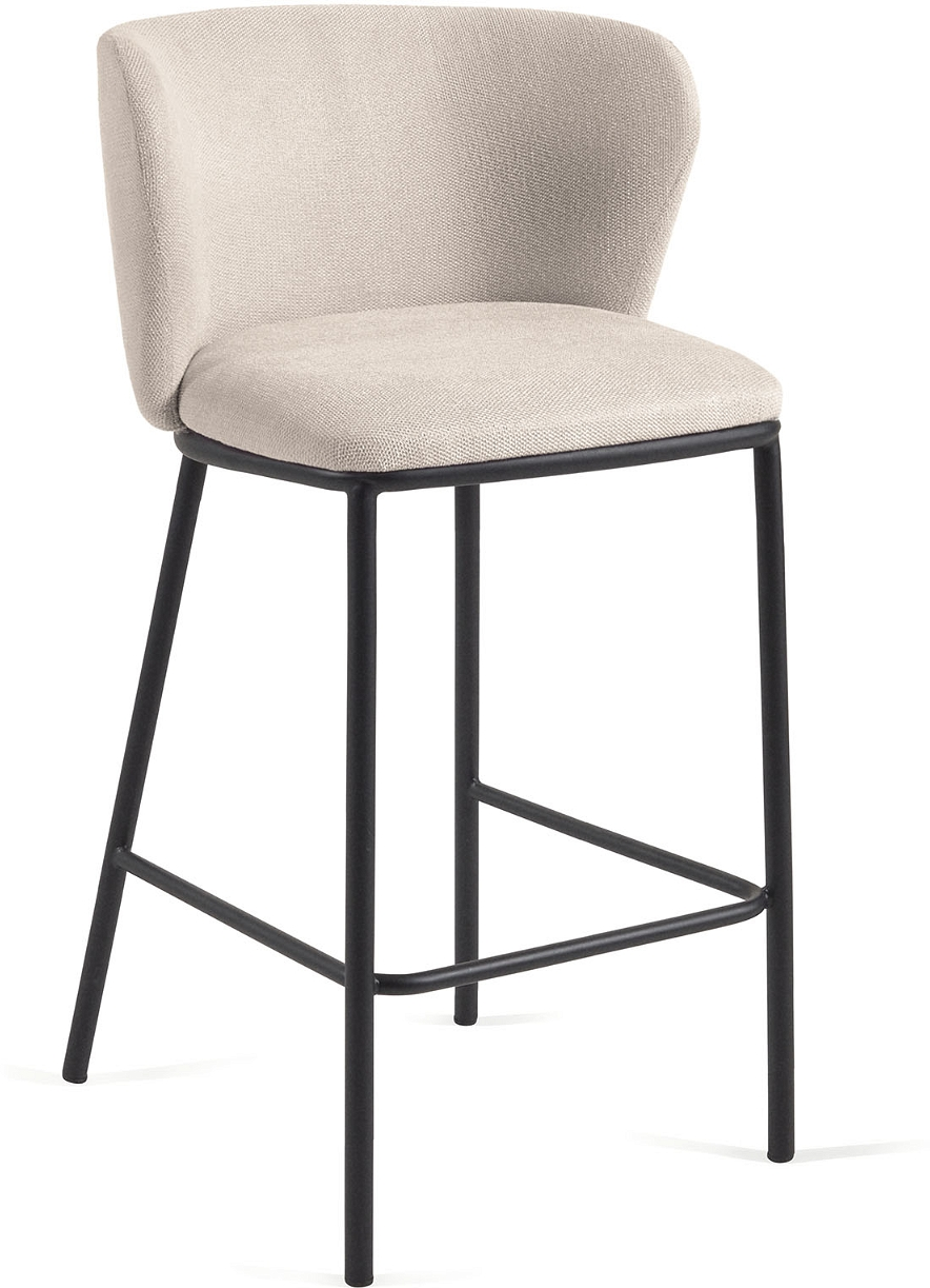 Barstol Kave Home Ciselia Beige Polstret Barkruk   Chenille Med Stålramme H92 Cm Nordisk Design