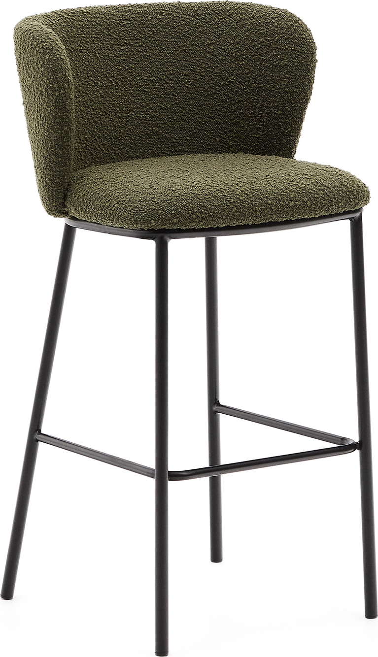 Barstol Kave Home Ciselia Grøn Bouclé Med Sort Pulverlakeret Metalstel H98     B52     D52 Cm