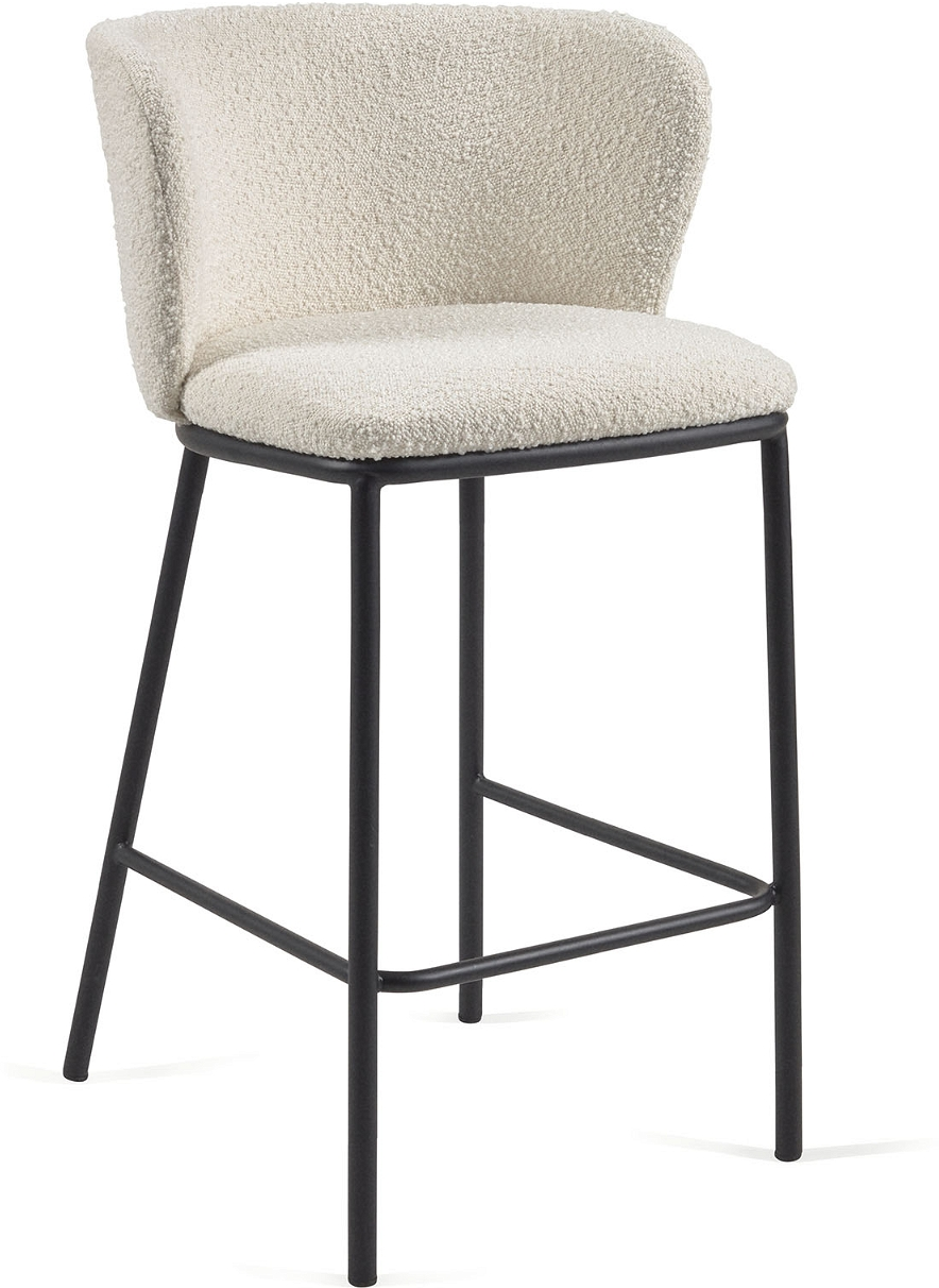 Barstol Kave Home Ciselia  Hvid Shearling-stof Og Sort Metalramme  H92 B48 D54 Cm  Moderne Nordisk Design