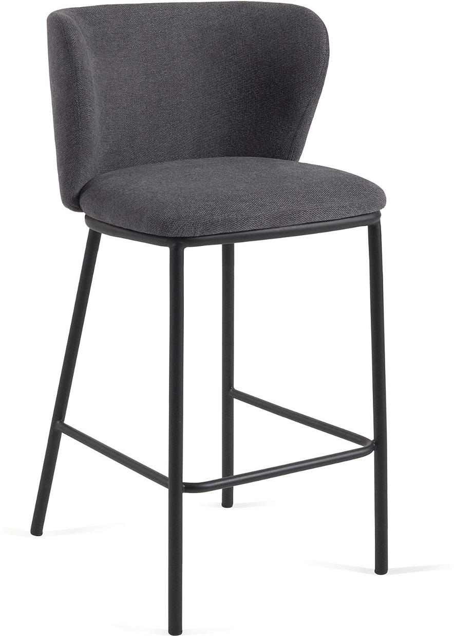Barstol Kave Home Ciselia Polstret   Gråt Chenillestof Med Mat Sort Metalstel