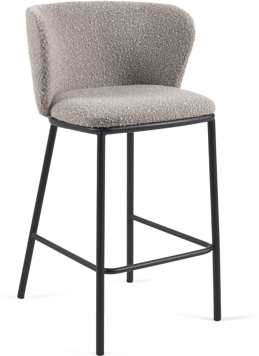 Barstol Kave Home Ciselia Polstret Shearling Lysegrå Mat Sort Metalramme