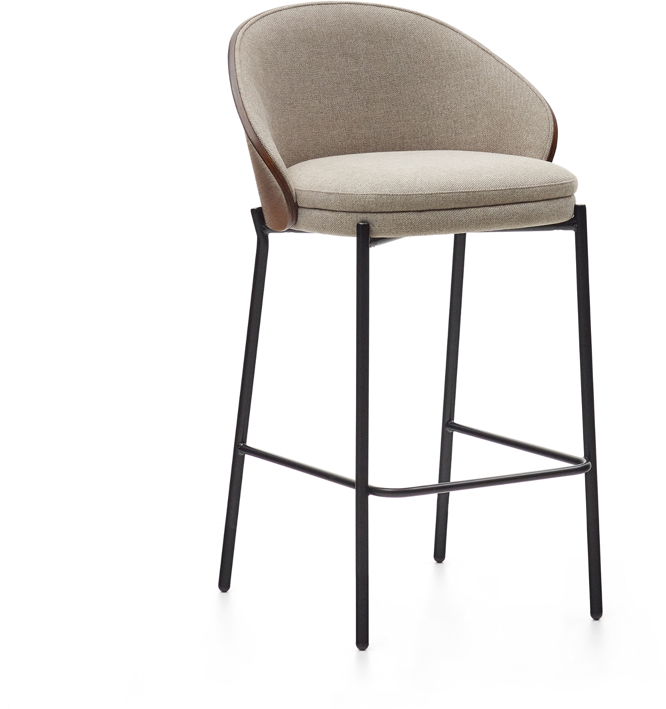Barstol Kave Home Eamy  Beige Polstret Chenille Og Sort Pulverlakeret Stål  H86 Cm