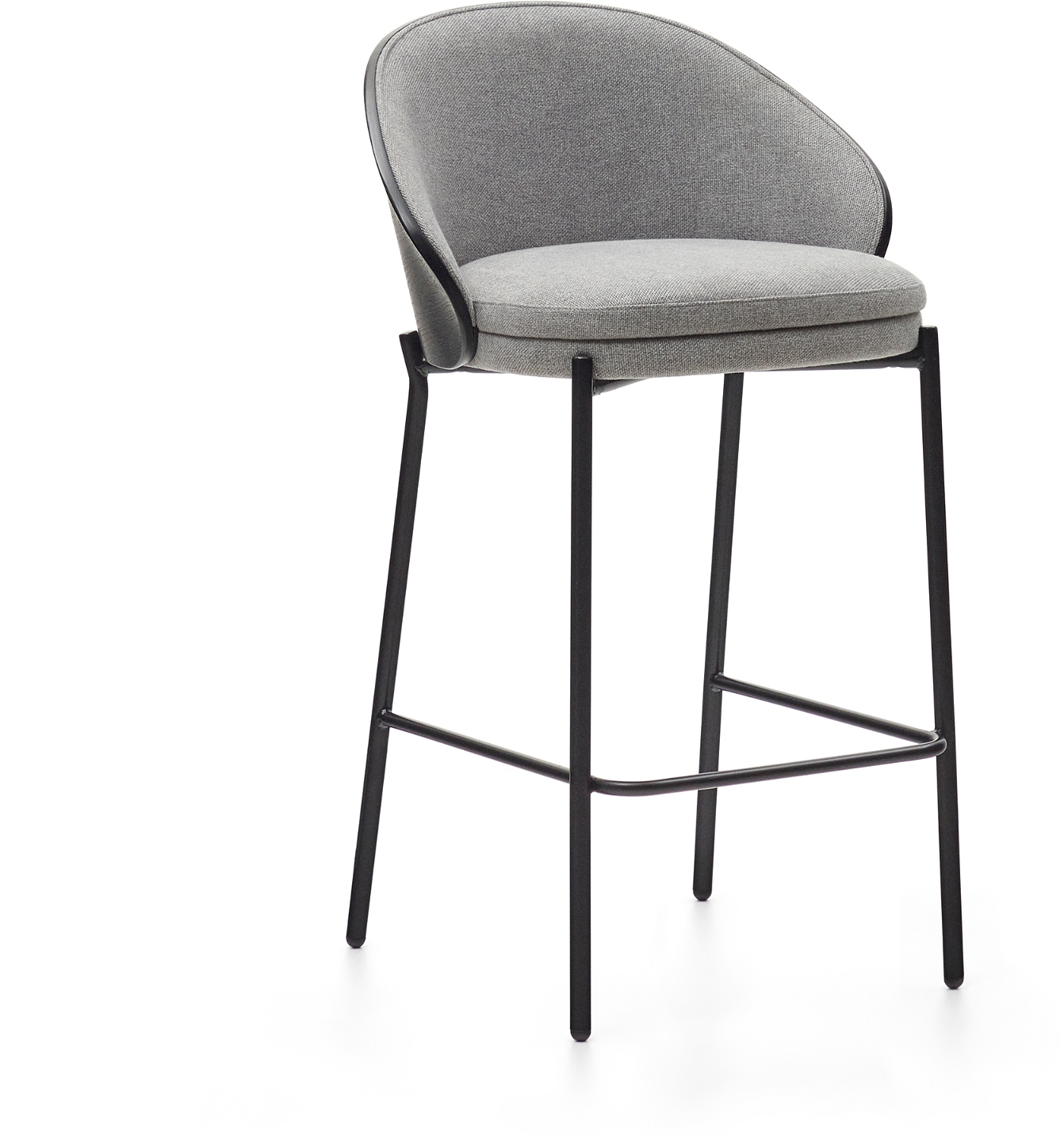 Barstol Kave Home Eamy Polstret Lysegrå Chenille Med Sort Stålramme H86 Cm