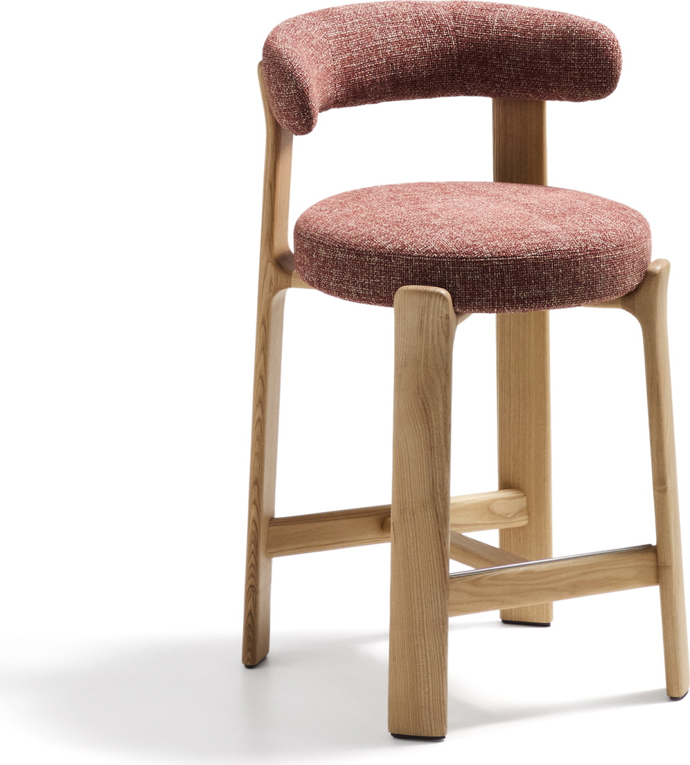 Barstol Kave Home Granite Med Ryglæn  Polstret Terracotta Chenille  Asketræ Ben  Sædehøjde 65 Cm