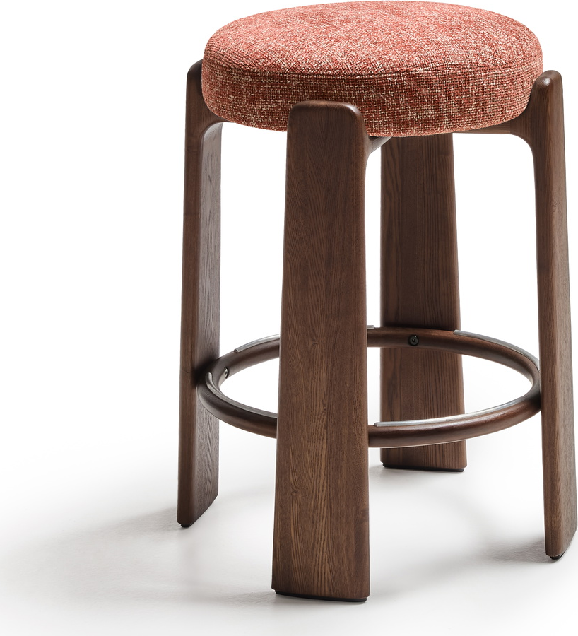 Barstol Kave Home Granite  Terracotta Chenille Sæde  Massivt Asketræ Ben  Sædehøjde 65 Cm