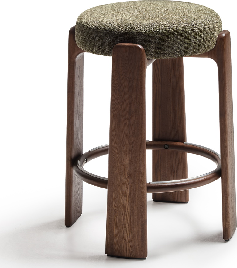 Barstol Kave Home Granite Uden Ryglæn  Grøn Chenille  Asketræ  Sædehøjde 65 Cm