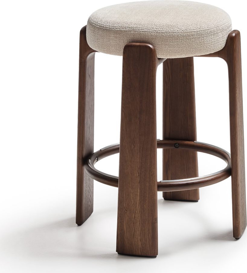 Barstol Kave Home Granite Uden Ryglæn  Sædehøjde 65 Cm  Beige Chenille  Askeben