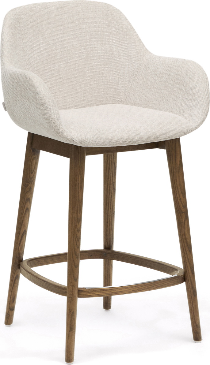 Barstol Kave Home Konna   Beige Chenille Med Armlæn Og Mørklakerede Asketræsben   Nordisk Design  Komfortabel Pu-skum
