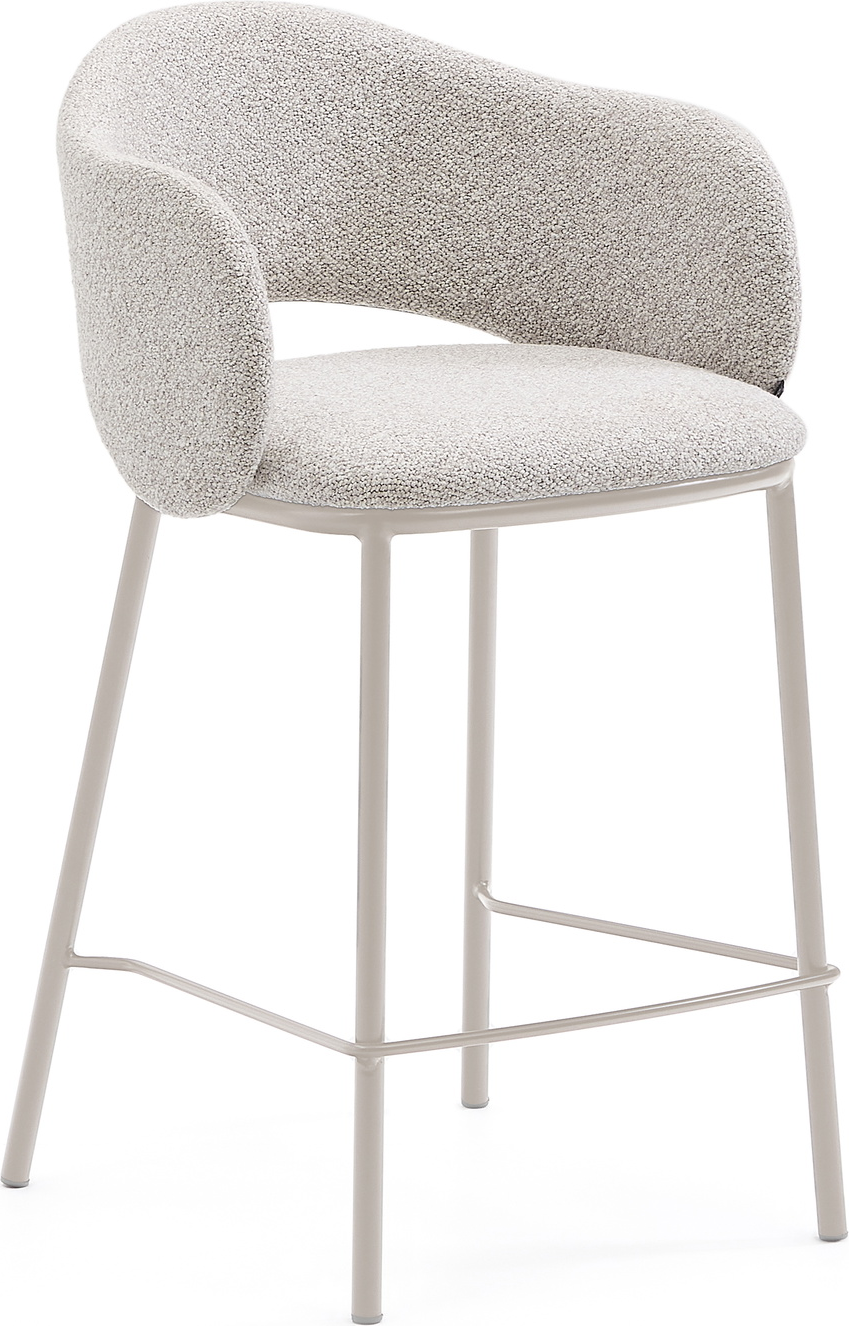 Barstol Kave Home Maina   Polstret Chenille Barkrakkestol   Beige Med Pulverlakeret Stålramme