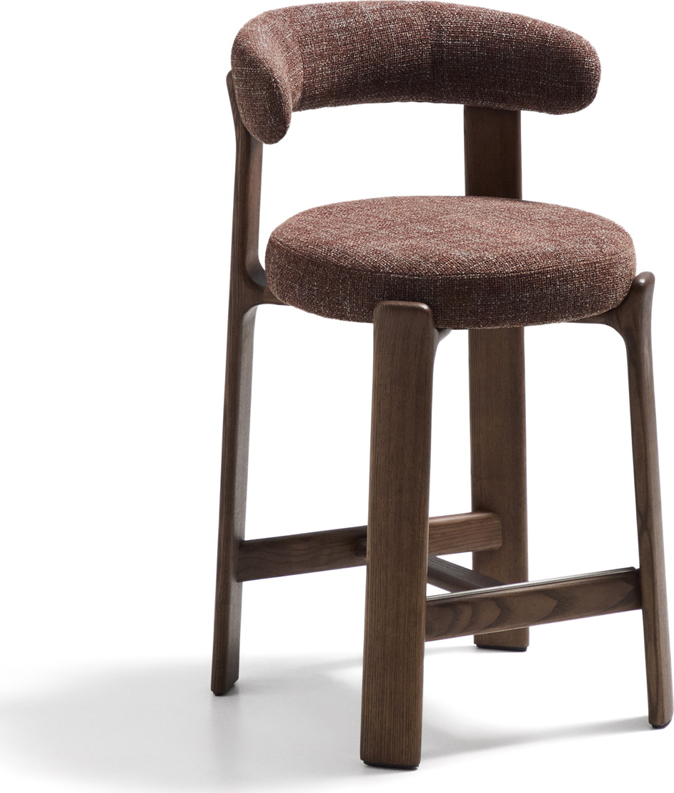 Barstol    Ryglæn Kave Home Granite  Brun Asketræ Og Chenille  Sædehøjde 65 Cm  Rustik Nordisk