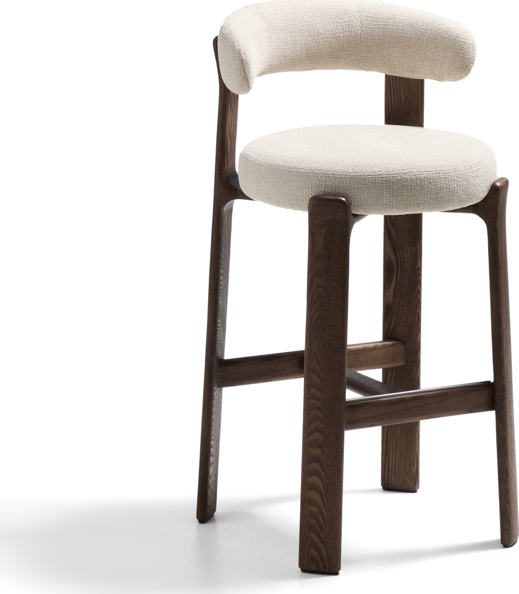 Barstol Med Ryglæn Kave Home Granite  Beige Chenille  Massivt Asketræ  Sædehøjde 75 Cm
