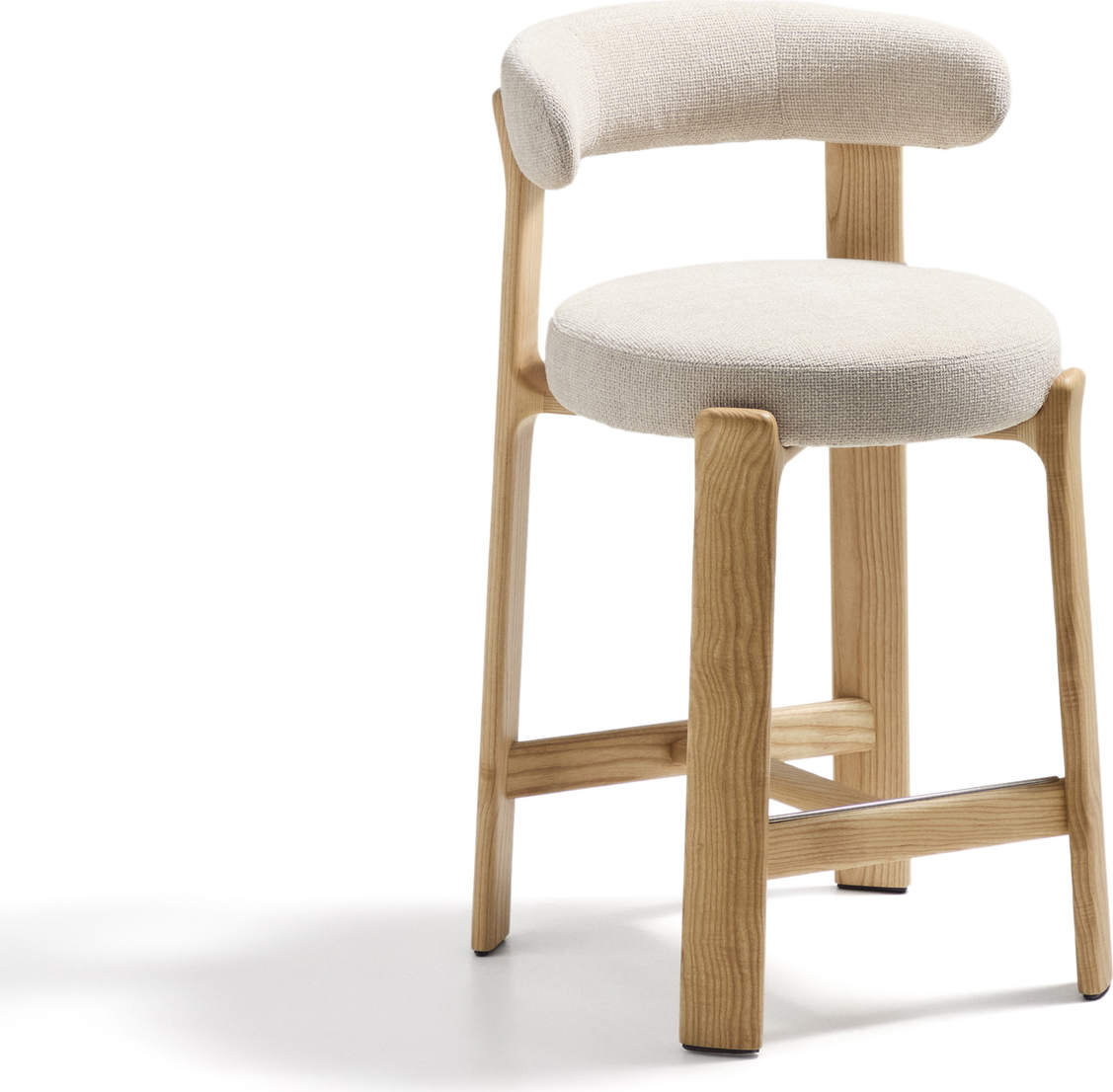 Barstol Med Ryglæn Kave Home Granite Beige Chenille  Sædehøjde 65 Cm  Ben   Ask