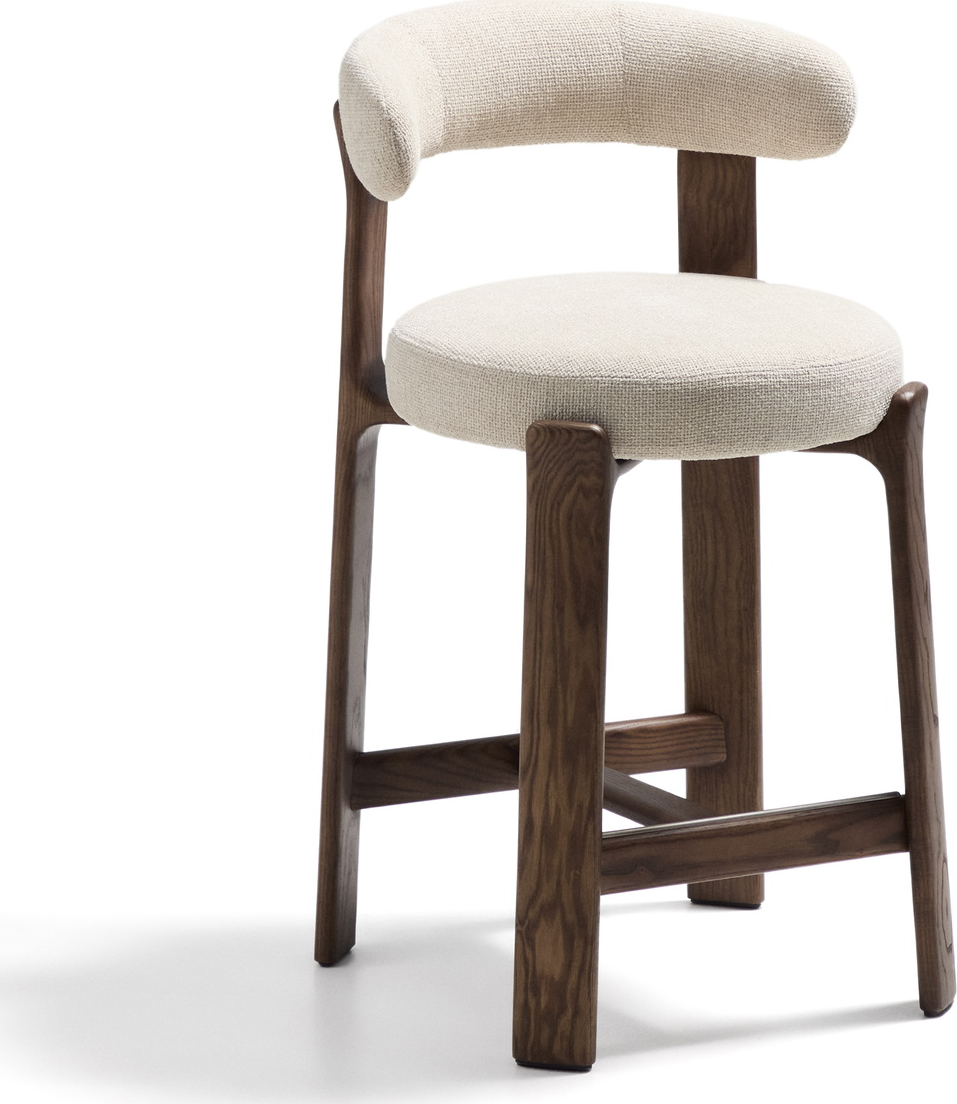 Barstol Med Ryglæn Kave Home Granite  Beige  Massiv Asketræ Stel  Sædehøjde 65 Cm