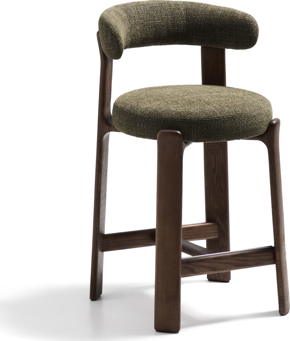 Barstol Med Ryglæn Kave Home Granite Grøn Chenille  Massiv Asketræ  Sædehøjde 65 Cm