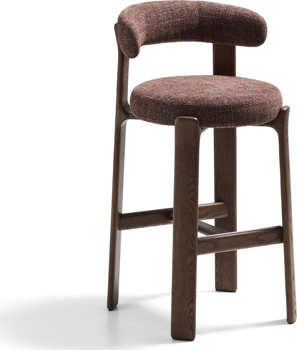 Barstol Med Ryglæn Kave Home Granite   Sædehøjde 75 Cm  Polstret Chenille  Massivt Asketræ  Brun