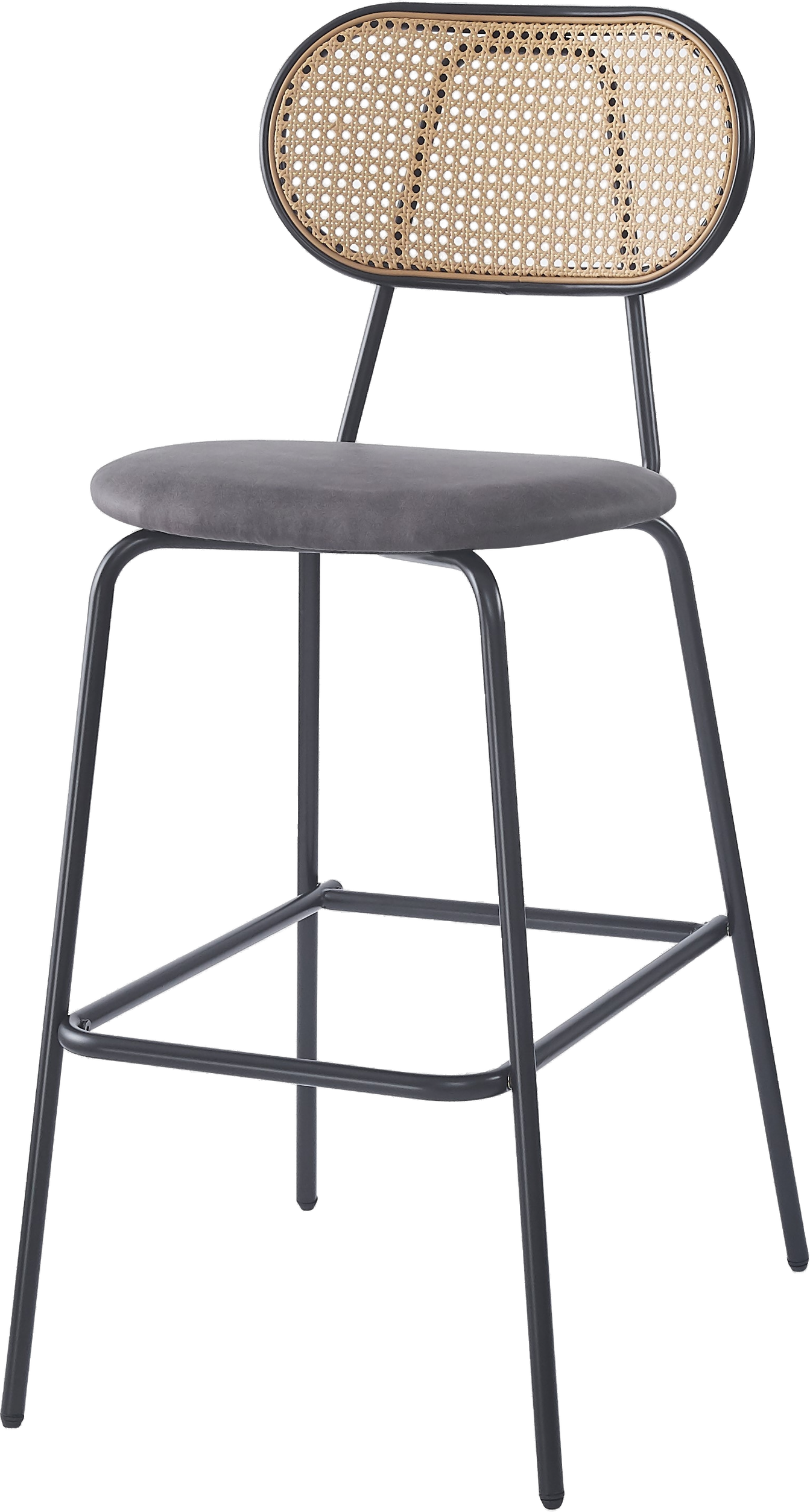 Barstol Nordlys Furniture Taborebro Sort Rattanryglæn Epoxyfinish Metalramme H108xb48xd60 Cm