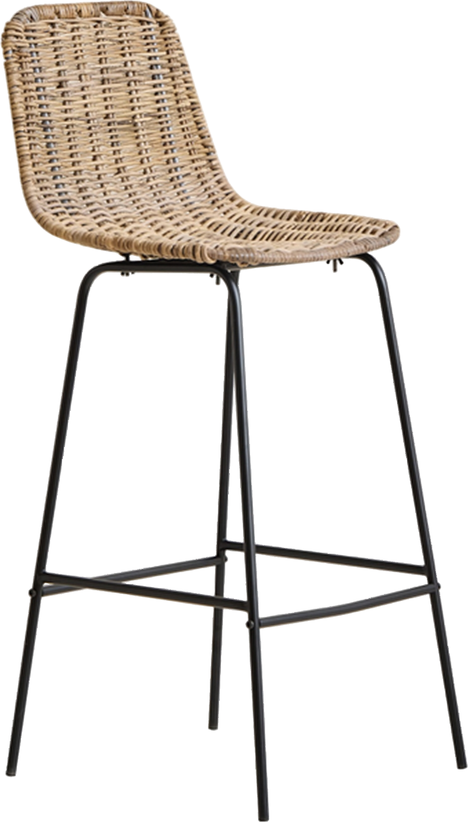 Barstol Nordlys Furniture Tabpenang Natur Vævet Fibersæde Sorte Metalben Industrielt Design H91ã B39