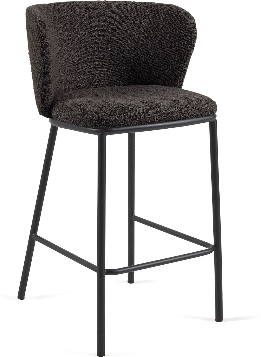 Barstol Skammel Kave Home Ciselia Sort Shearling-polstret Stålramme H92 Cm