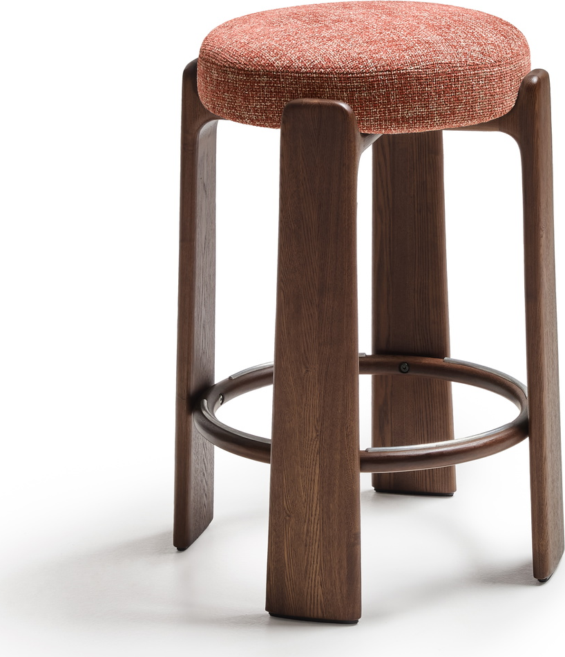 Barstol Uden Ryglæn Kave Home Granite Terracotta Chenille  Massivt Asketræ  Sædehøjde 75 Cm