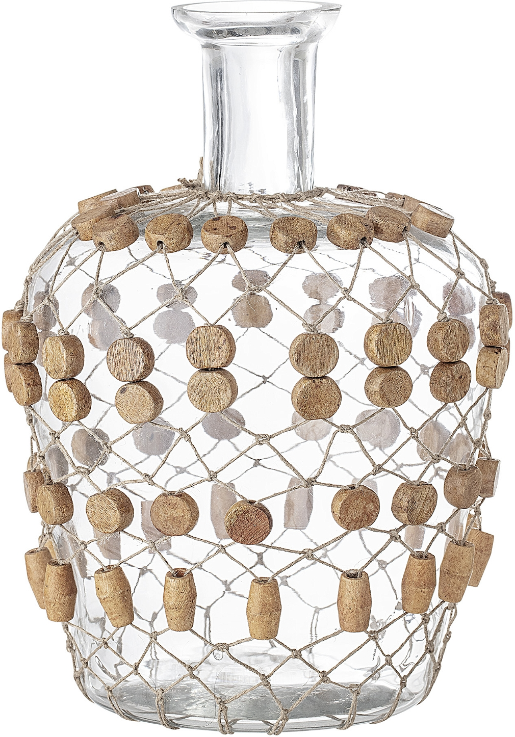 Bloomingville Nordisk Glasvase med Net og Træperler 20 cm