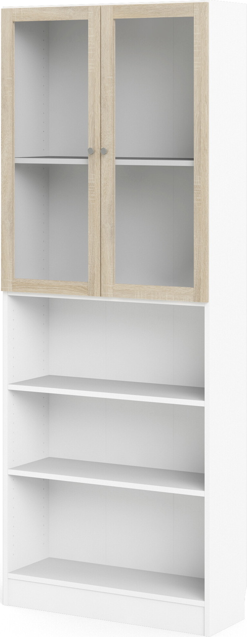 Bogreol Reol Vesterholm Basic  Glasdøre Og åbne Hylder  H203   B79   D28 Cm  Natur Låge Hvid  Vægmonteret