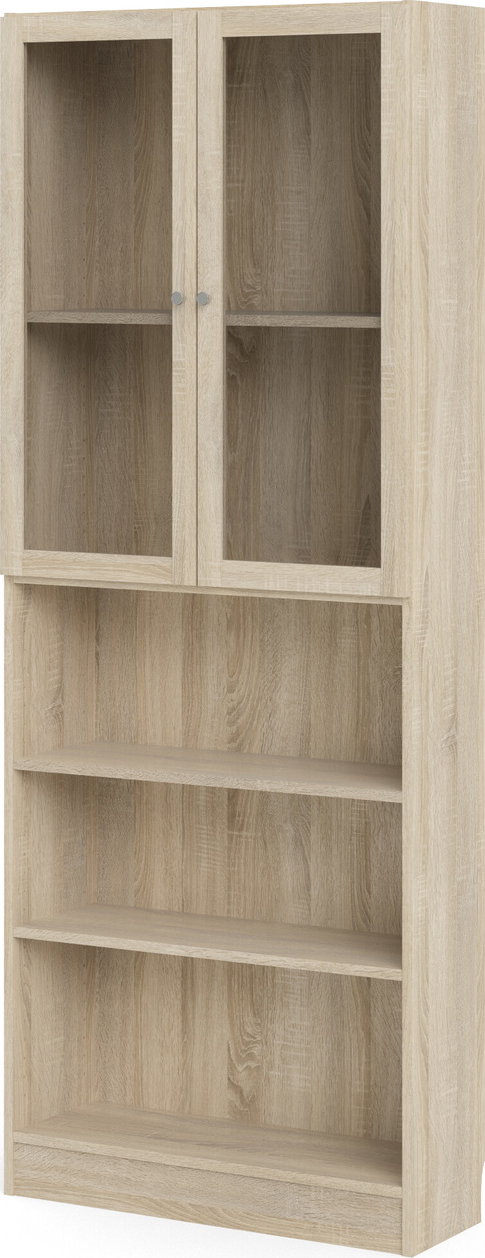 Bogreol Reol Vesterholm Basic Med Glasdøre Og åbne Hylder  Natur Egefolie  Vægmonteret  H203ã B79ã D28 Cm