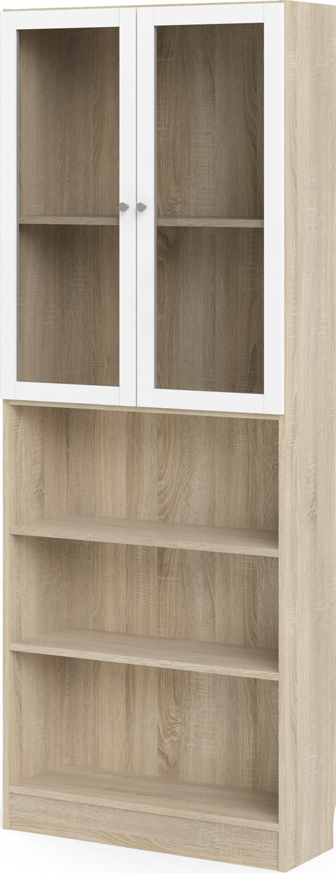 Bogreol Vesterholm Basic  Glasdøre Og åbne Hylder  Hvid Låge Natur  H203ã B79ã D28 Cm