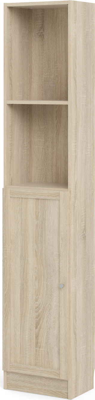 Bogreol Vesterholm Basic  Høj Slank Opbevaringsreol   Natur Egestruktur 203x41x28 Cm  Dør Og åbne Hylder  Vægmonteret  Dansk