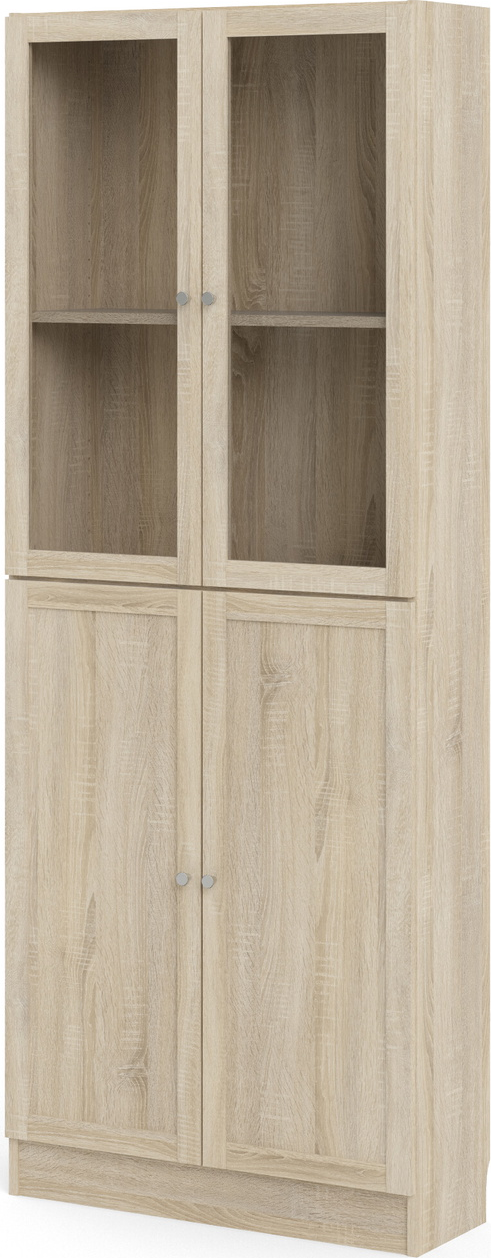 Bogreol Vesterholm Basic  Høj Slank Reol Med Glasdøre Og Låger  Naturlig Egestruktur  H203   B79   D28 Cm