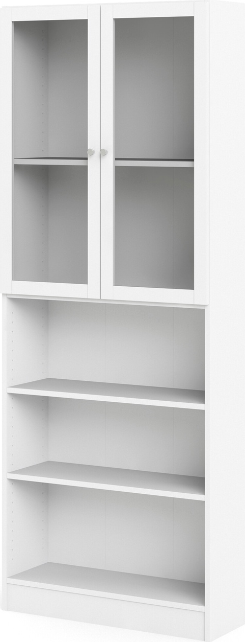 Bogreol Vesterholm Basic  Hvid Folie  Glasdøre   åbne Hylder  H203ã B79ã D28 Cm  Vægmonteret